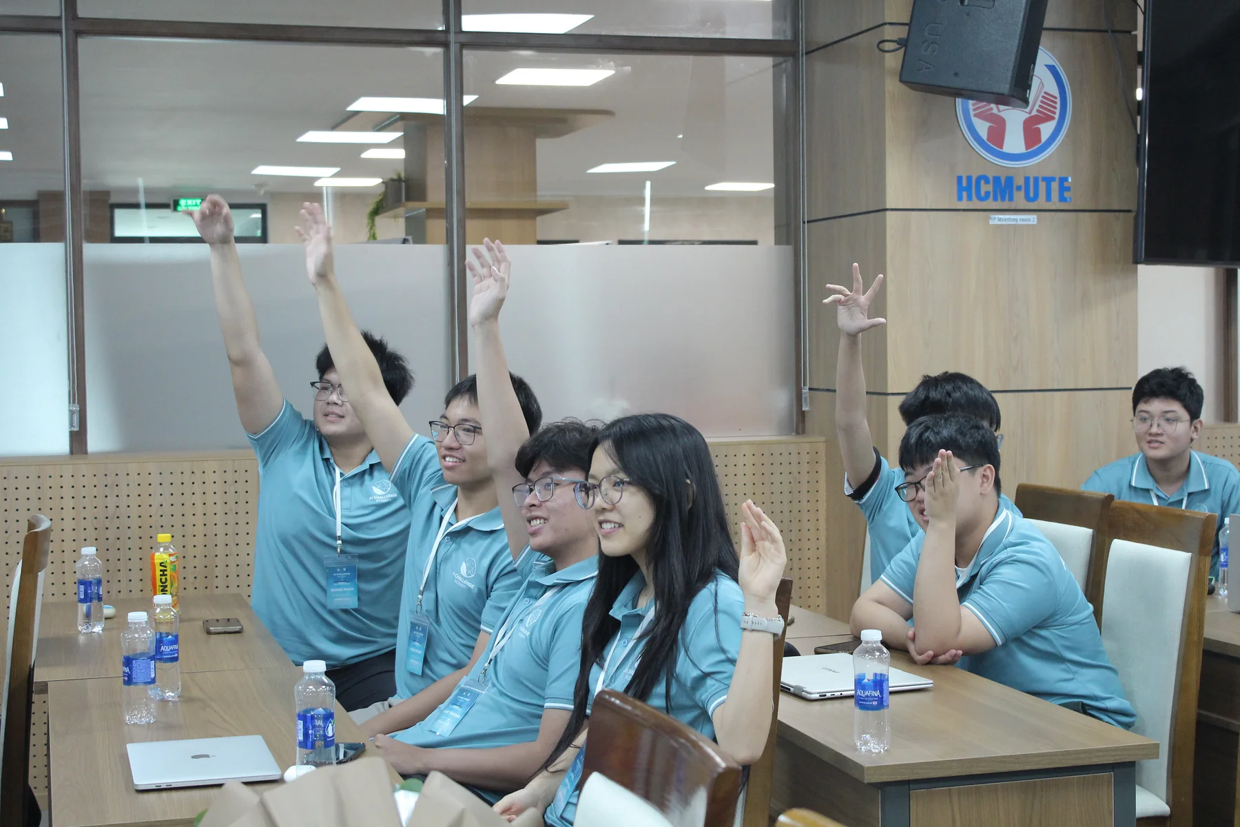 Team members participating in a discussion during the competition