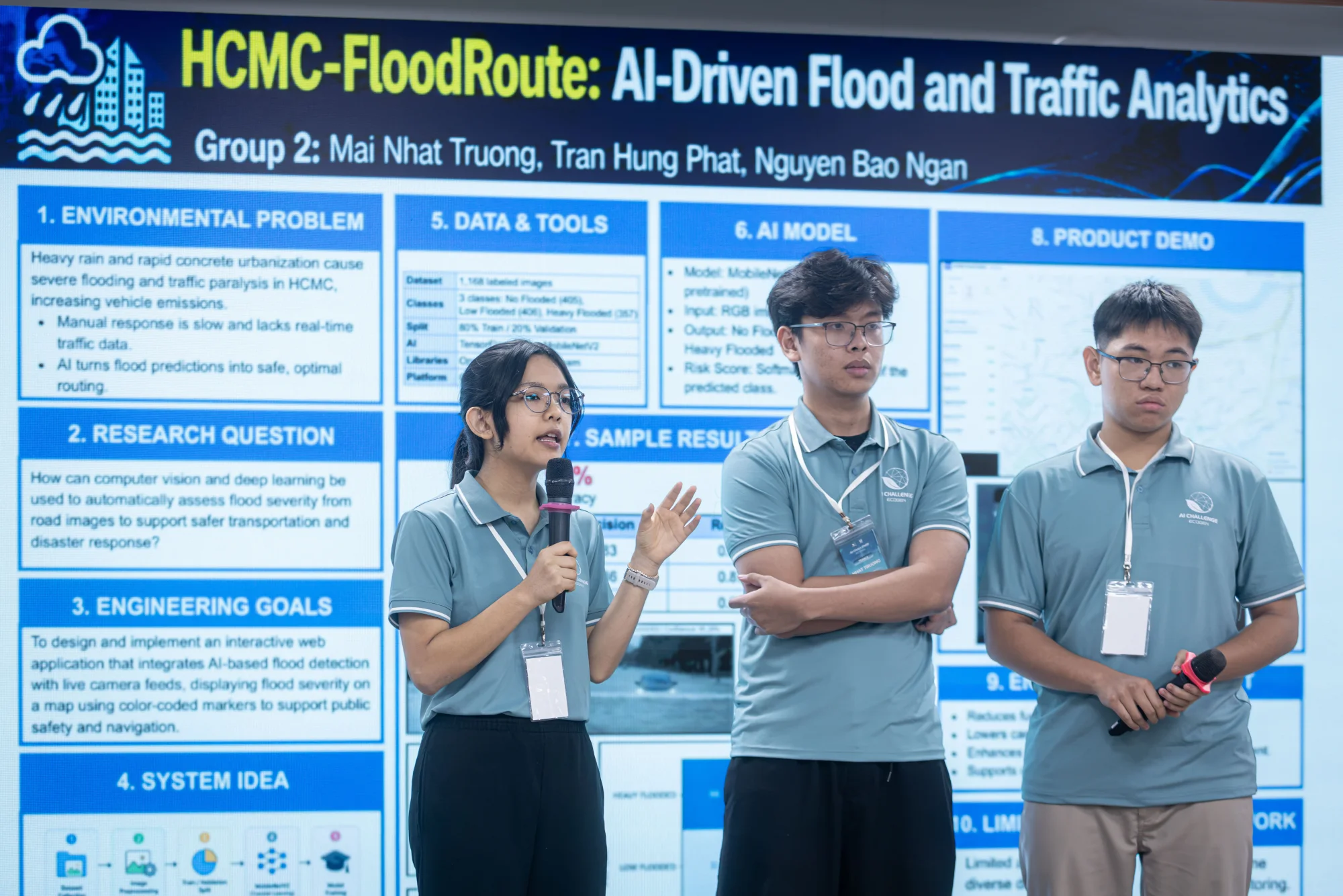 HCMC-FloodRoute team at the project showcase